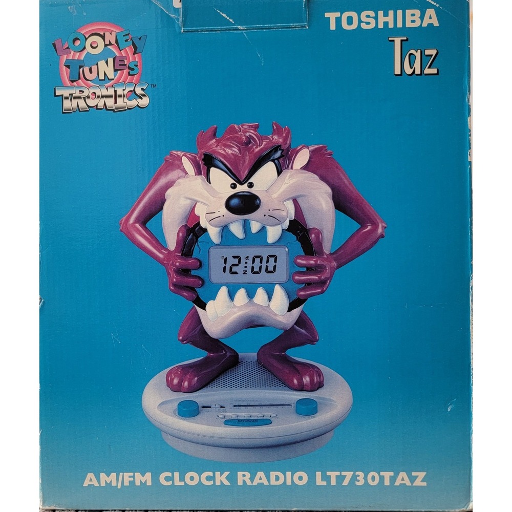 1997 Taz Tazmanian Devil Looney AM/FM Radio Toshiba Alarm Clock  Retro New